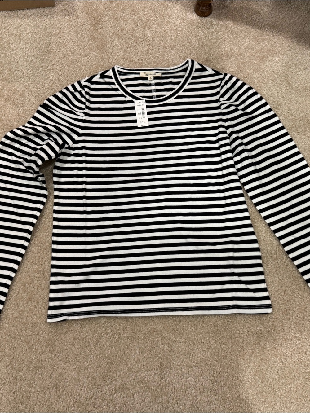 MStriped Long-Sleeve Crewneck Top - Black & White
